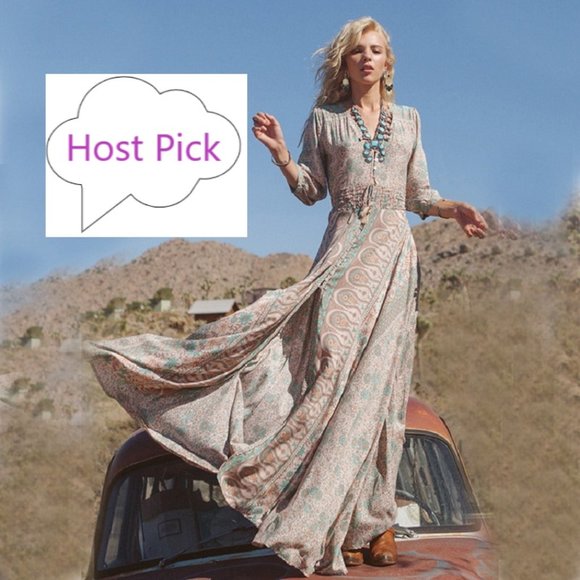 BOHO Paisley Dress - Floral Split Thigh Maxi Dress - Spring / Summer Dress - Picture 1 of 10